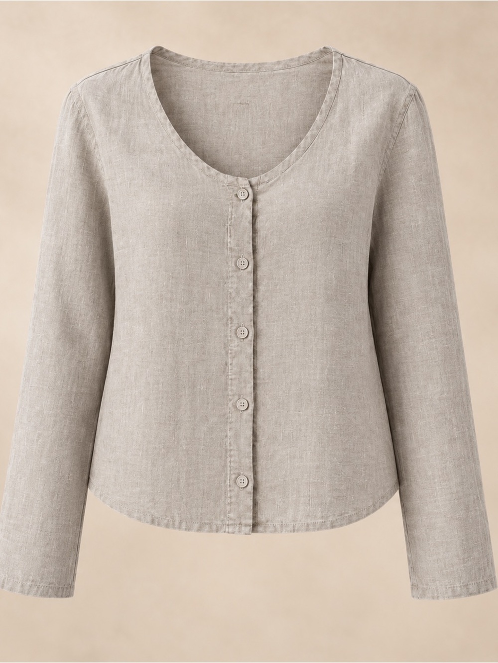Flax 100% Linen Button-Down Top in Light Taupe